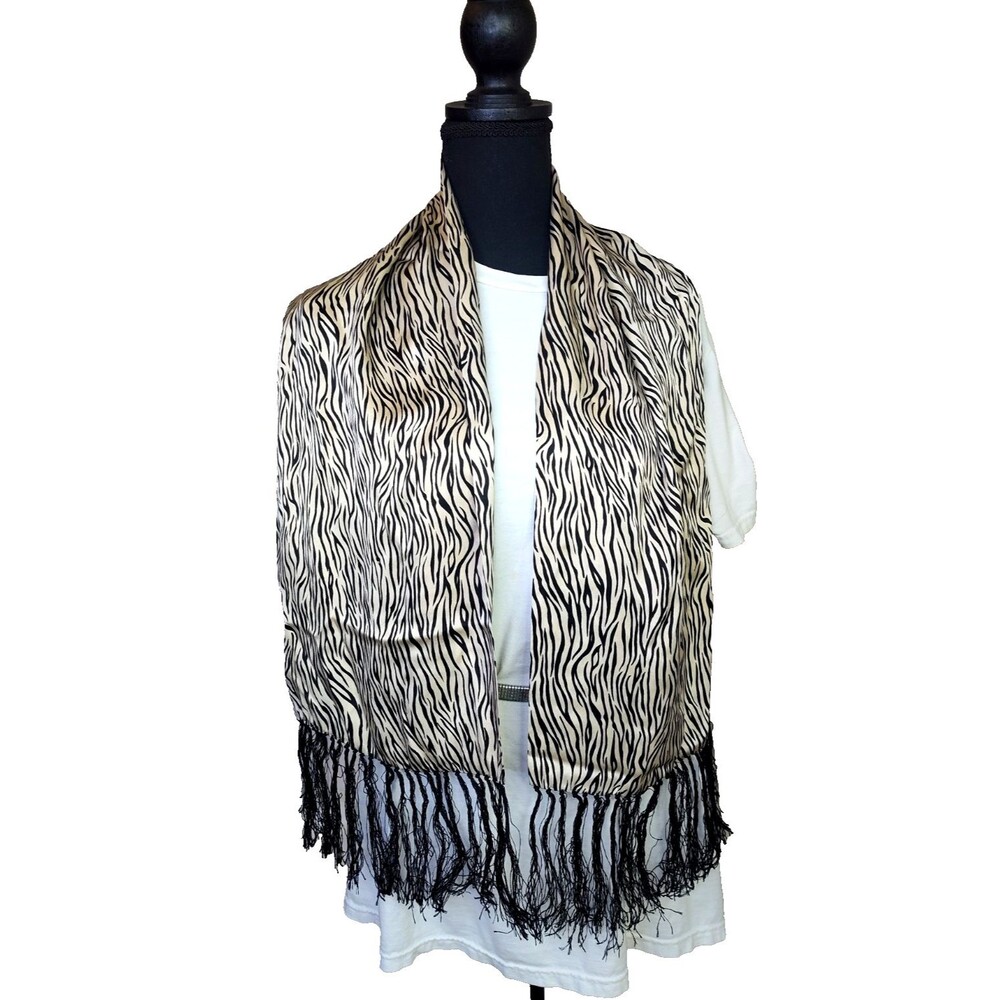 Chic Black & White leopard Print Scarf – 100% Silk  (50L x 12W)